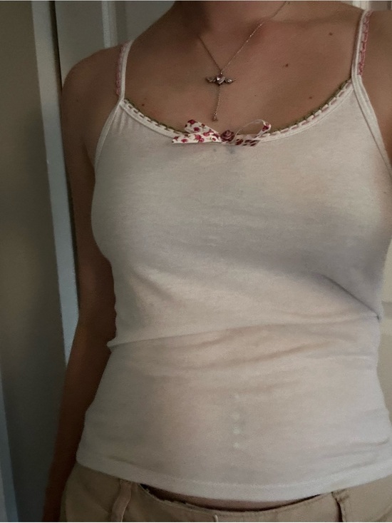 Tops - White Floral-Trim Cami Tank Top Handmade